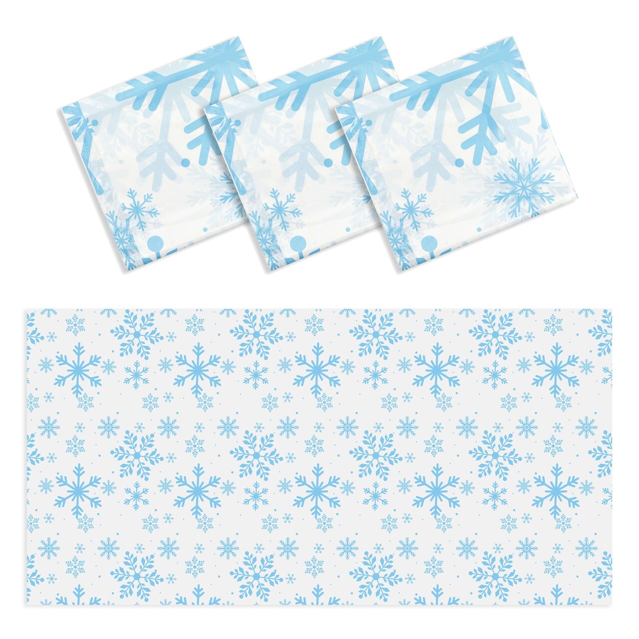 Juvale 3-Pack Plastic Snowflake Christmas Winter Tablecloth, 54 x 108 Inches, Disposable Snowflake Tablecloth, Ideal for Christmas Parties and Family Gatherings